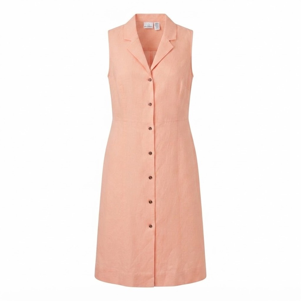 Vintage Jaclyn Smith Peach Linen Blend Sleeveless Shirtdress Midi XL Lagenlook